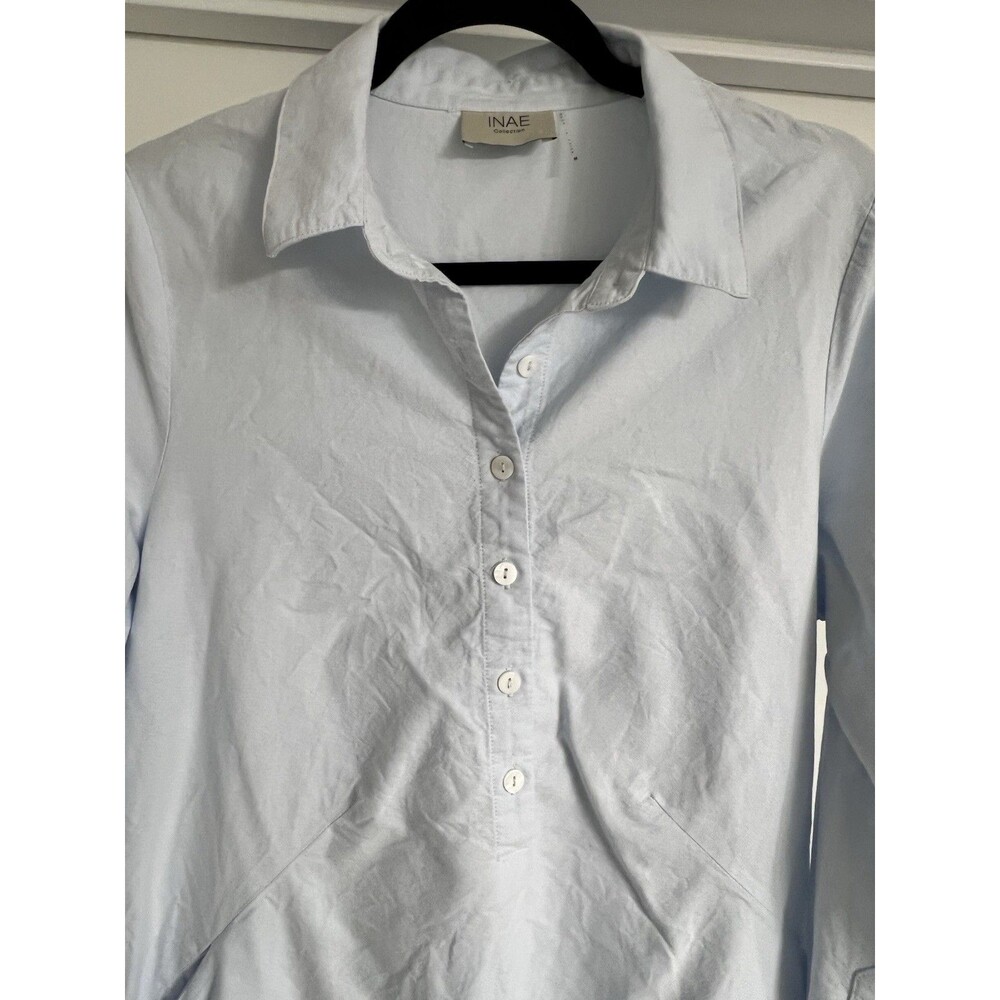 Inae Collection Blue Poplin Shirtdress Medium EUC - Picture 2 of 8